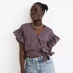 Madewell Flutter Sleeve Side Tie Wrap in Plaid - Pre Loved